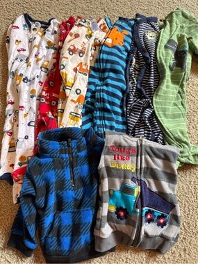 Toddler Boys Mixed Pajama & Fleece Jacket Bundle - Trucks, Stripes & Plaid